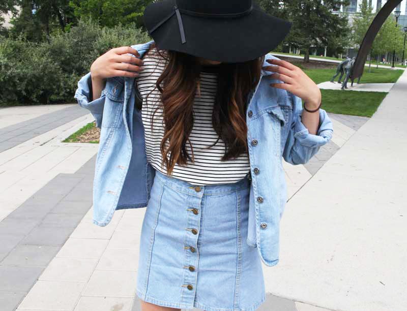 The "Canadian Tuxedo" look on campus at St Mary's University - denim jacket and denim skirt