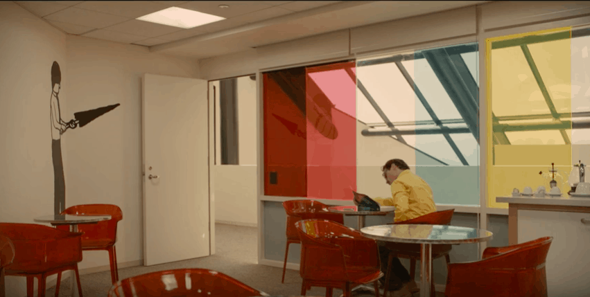 Film production design fashion: Joaquin Phoenix working in his office in the 2013 film "Her"